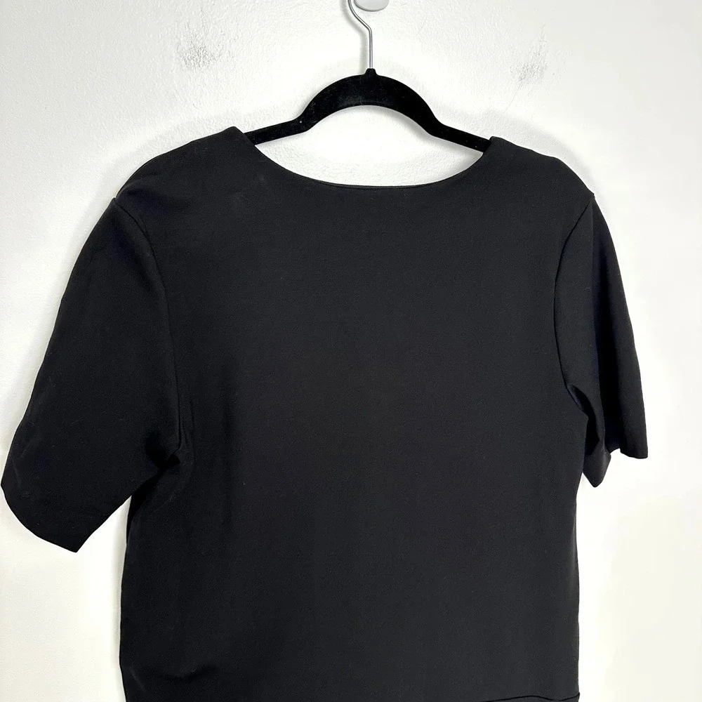 Everlane Ponte Shirt Dress Black Short Sleeve Notched Neck Shift XL